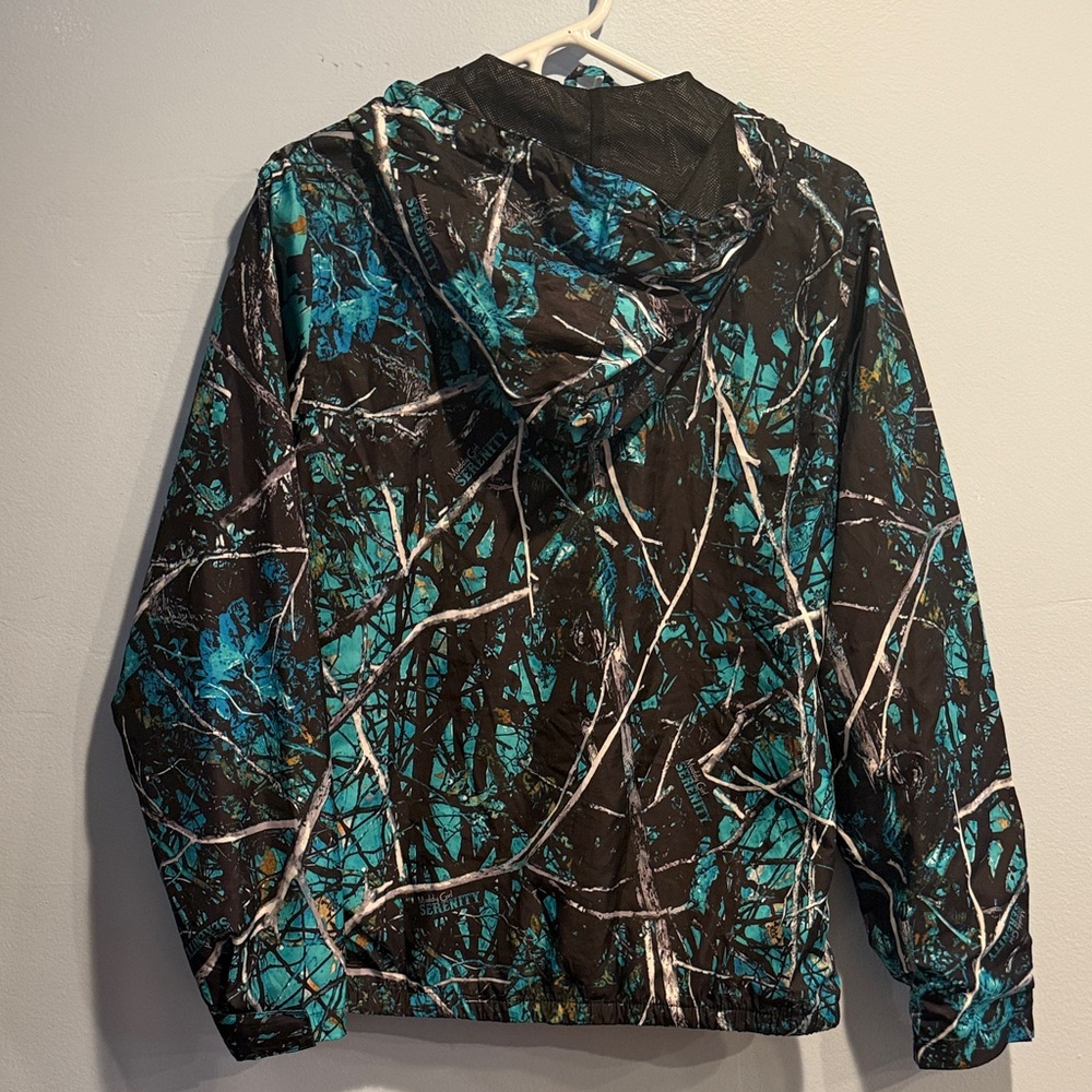 Moonshine Camo Serenity Teal & Black Hooded Utility Jacket with Branch Print - Picture 2 of 3